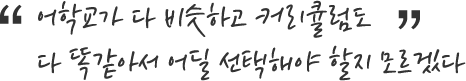 어학교가 다 비슷하고 커리큘럼도 다 똑같아서 어딜 선택해야 할지 모르겠다.